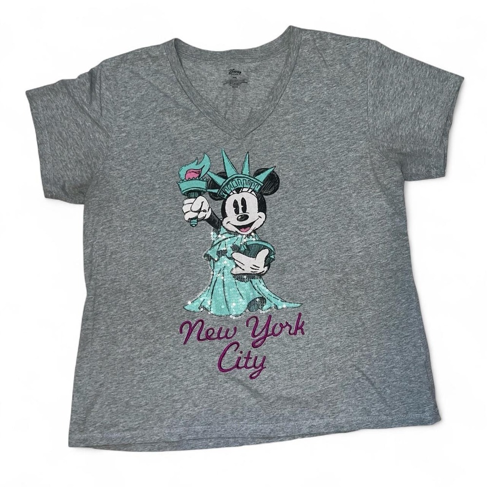 Disney Mickey Mouse New York City Statue of Liberty T-Shirt XXL Gray V-Neck